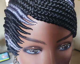 Fully Hand Braided box braids 1B/gray