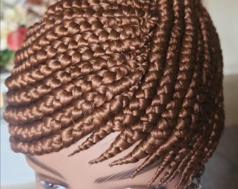 Fully hand braided Ghana banana cornrows wig pony bout Brown