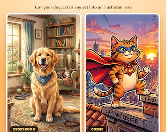 Custom Pet Portrait | Comic, Anime, Storybook Hero Pet Art (Digital Download)
