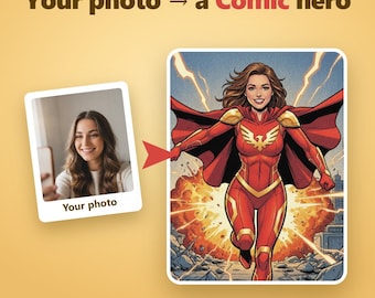 Personalized Comic Book Hero From Photo | Custom Story Gift (PDF)