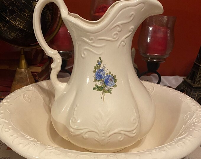 Vintage Ironstone Wash Pitcher and Basin 1890 Victorian Style Rare