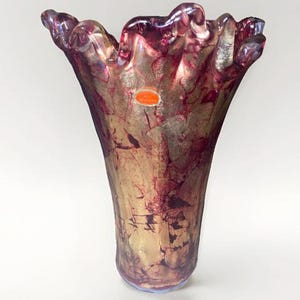 Lavorazione Murano Art Glass Vase 14.5&quot; | Crimson Gold Leaf | Made in Italy