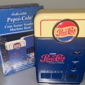 Vintage Pepsi Cola Coin Sorter Vending Machine Bank w Original Box 1996