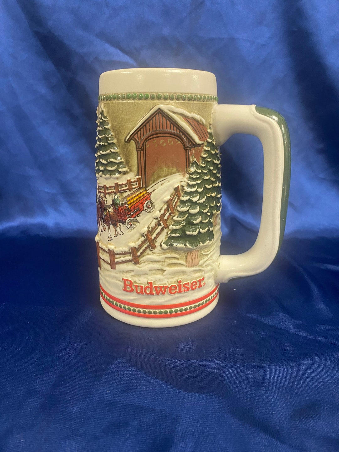 Budweiser Beer Stein CS62 1984 Snowy Christmas Eve Clydesdales