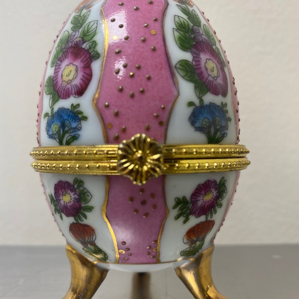 Porcelain Faberge Egg Style Trinket Box | Jewelry Box | Catch All | Vintage