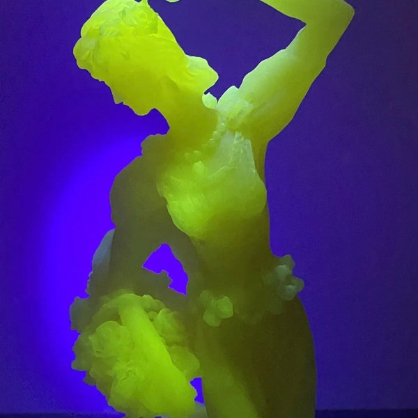 Vintage Art Deco Statue of Victorian Woman Walking her Dog and Picking Roses GLOWS IN BLACKLIGHT