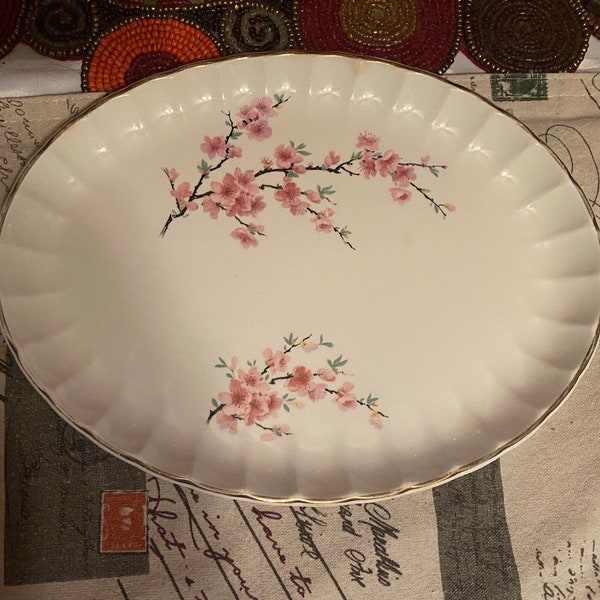 W.S. George Bolero Platter | Peach Blossom Pattern | Scalloped Gold Trim | Vintage  1940s