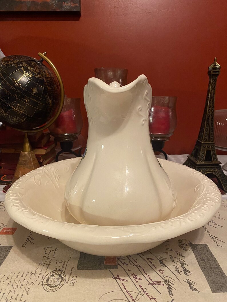 Vintage Ironstone Wash Pitcher and Basin 1890 Victorian Style Etsy