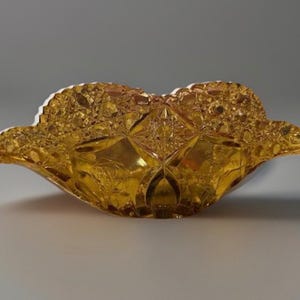 Cuenco vintage Kemple de cristal ámbar Wheatonware con forma de sombrero de Napoleón y forma de plátano, con diseño de margaritas y botones de diente de sierra de Hobstar