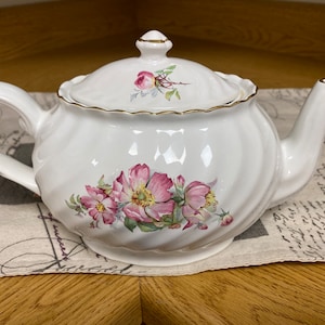 Arthur Wood & Son Fine Porcelain Teapot Floral Pattern #6714 Made in Staffordshire England Vintage 1950s