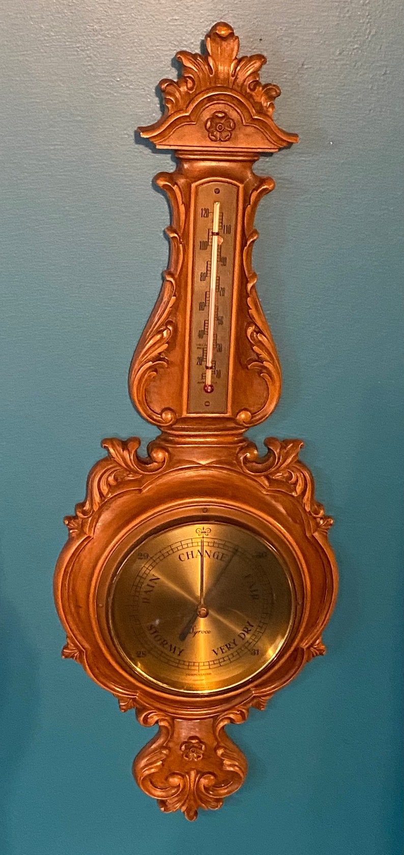Vintage Syroco Barometer Thermometer: Carved Wood Wall Decor - Etsy UK