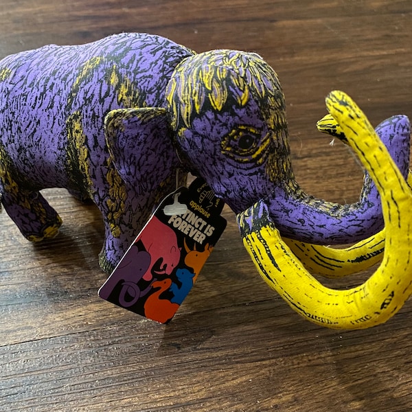 Applause Woolly Mammoth Stuffed Animal | Tags Intact | Neon Purple and Yellow | 1992