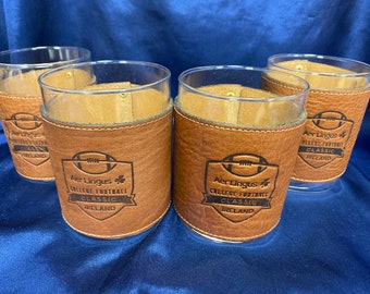 Aer Lingus College  Football Classic Ireland Glass | Sold individually | Leather Bound | Short Tumbler | Clayton & Crume Leather