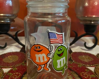 M&M'S 1984 Olympic Commemorative Glass Candy Jar 8" Team USA Vintage