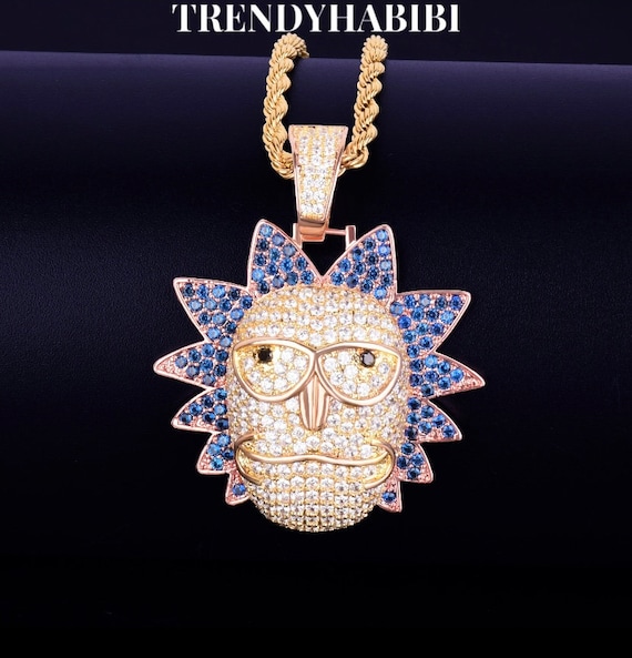 Interdimensional Tribute Iced Out Gold Rick and Morty Pendant
