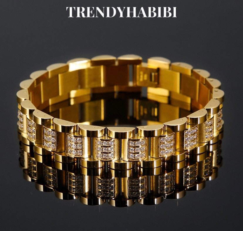 18k Rolex style bracelet with 3 diamonds | Mens bracelet gold jewelry, Man  gold bracelet design, Mens gold bracelets