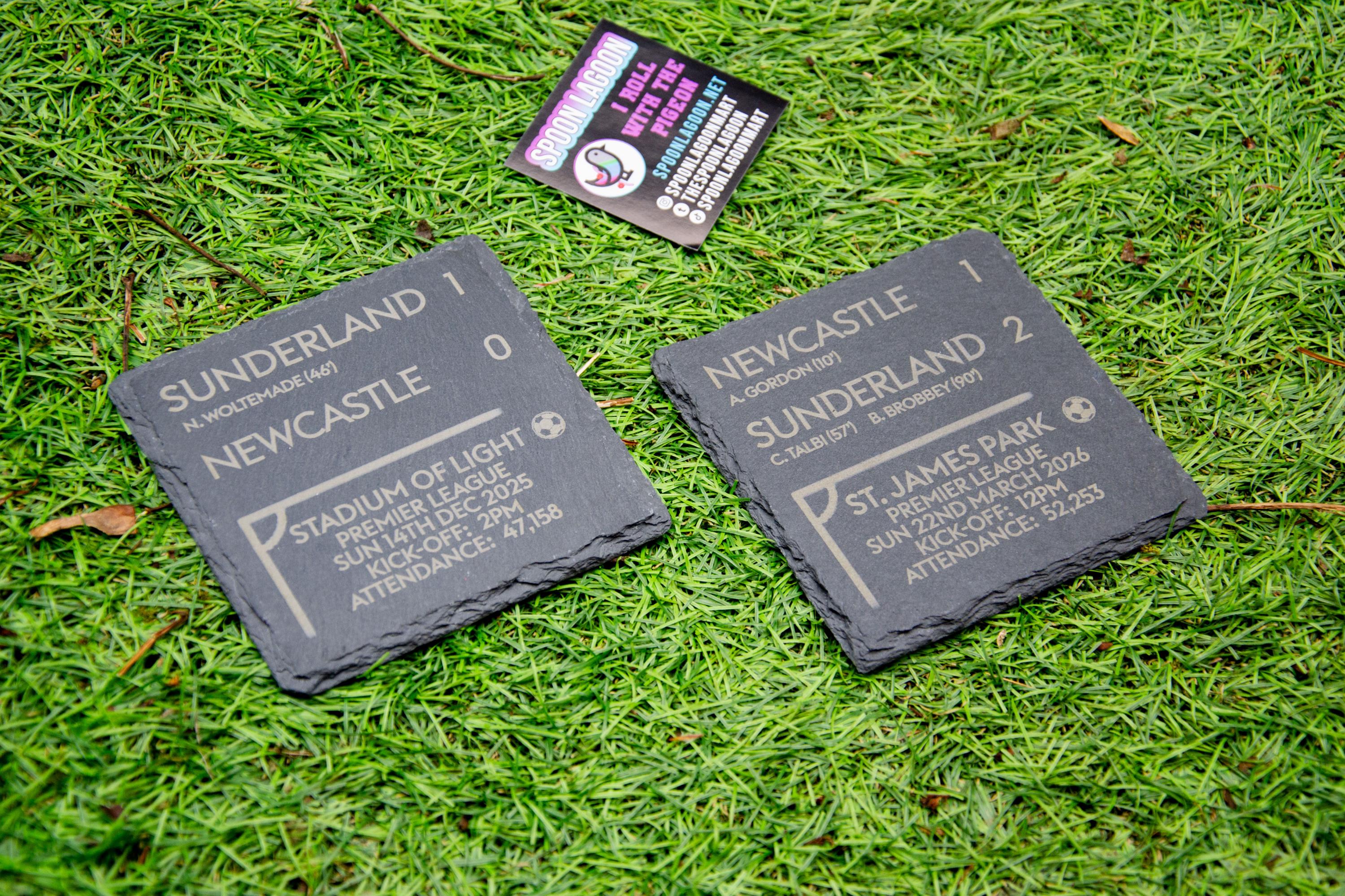 Double Slate Course Sunderland V Newcastle 25/26 Tyne-wear Derby Double Slate Coaster Set ...
