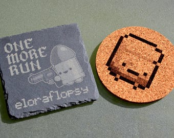 Enter The Gungeon - One More Run - Personalised coaster set including Junkan // Indie Gaming Customisable Personalised Gamer Gift Gungeoneer