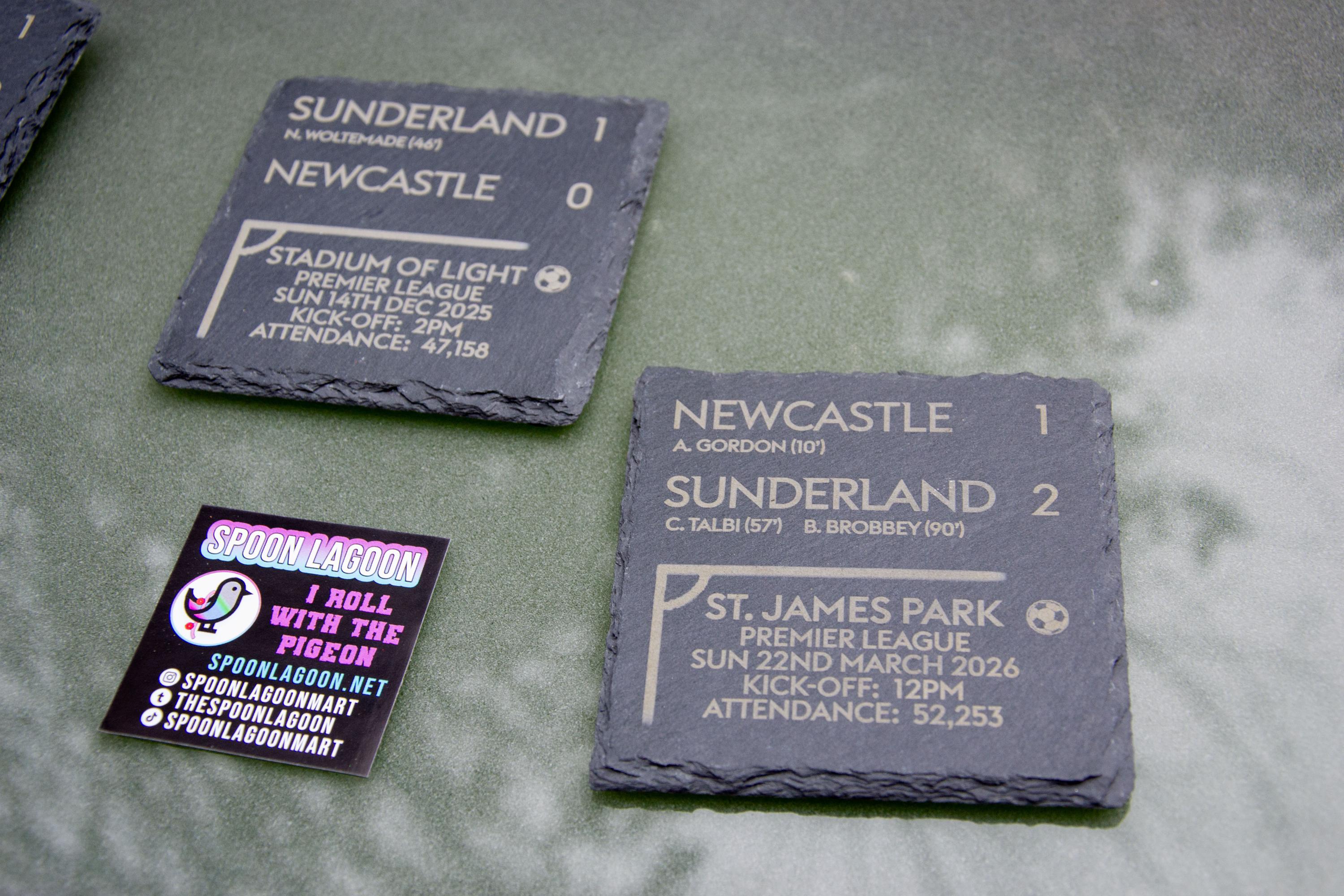 Double Slate Course Sunderland V Newcastle 25/26 Tyne-wear Derby Double Slate Coaster Set ...
