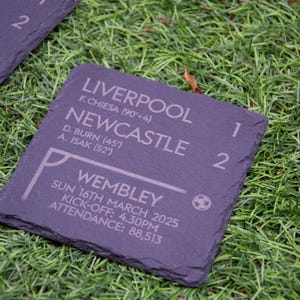 Liverpool 1 - 2 Newcastle 2 - 2025 Carabao Cup Final Game Slate Coaster // League Cup Toon Army Football Fans Gift Father&#39;s Day Wembley Utd