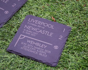 Liverpool 1 - 2 Newcastle 2 - 2025 Carabao Cup Final Game Slate Coaster // League Cup Toon Army Football Fans Gift Father&#39;s Day Wembley Utd