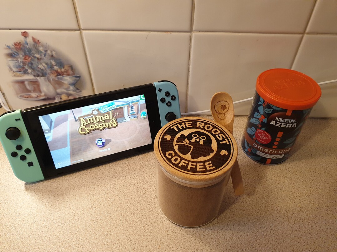 Animal Crossing the Roost 500ml Coffee Storage Jar Glass & Bamboo W