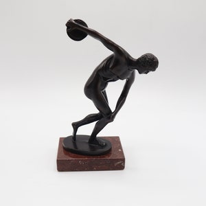 Discobolus - Bronze Statue on Marble Base - Grand Tour Souvenir - c.1900