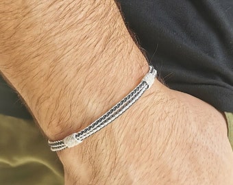 【2plan】23FW★ [MADE] 019 Woven O-ring bracelet Unisex Silver Bracelet • Silver Braided Bracelet • Handmade