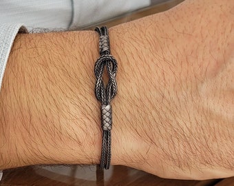 Sterling Silver Men&#39;s Bracelet • Knitted Bracelet • Elegant Man Bracelet • Vikings Jewelry • Knot Bracelet • Unique Gift For Boyfriend