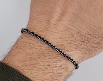 Tiny Chain Bracelet • Sterling Silver Thin Bracelet • Handmade Man Bracelet • Braided Bracelet • Woven Bracelet • Boyfriend Bracelet Gift