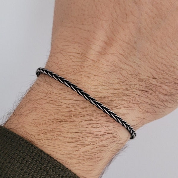 Winziges Kettenarmband • Sterling Silber dünnes Armband • Handgemachtes Herren Armband • Geflochtenes Armband • Webarmband • Freund Armband Geschenk