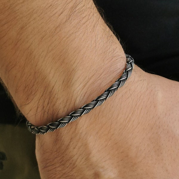 999 Silver Foxtail Chain • Braided Men's Bracelet • Silver Weave Bracelet • Handmade Wheat Chain • Woven Bracelet • Gift for Boyfriend