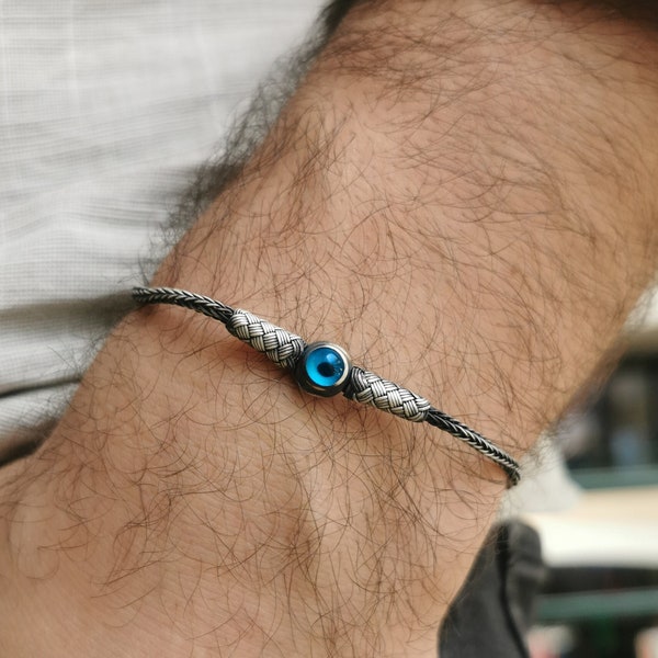 Men's Evil Eye Bracelet • Braided Silver Bracelet • Celtic Man Jewelry • Elegant Mens Bracelet • Unique Boyfriend Gift • Father's Day Gift