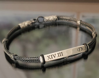 Personalized Mens Bracelet • Roman Numeral Bracelet • Custom ID Bracelet • Engraved Name Bracelet • Sterling Silver Name Bracelet • Man Gift