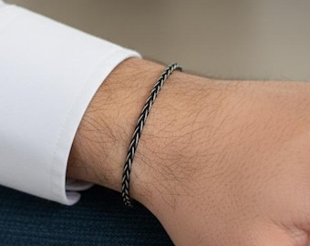 Handmade 999 Silver Braided Bracelet: Minimalist Woven Jewelry for Christmas Boyfriend Gift