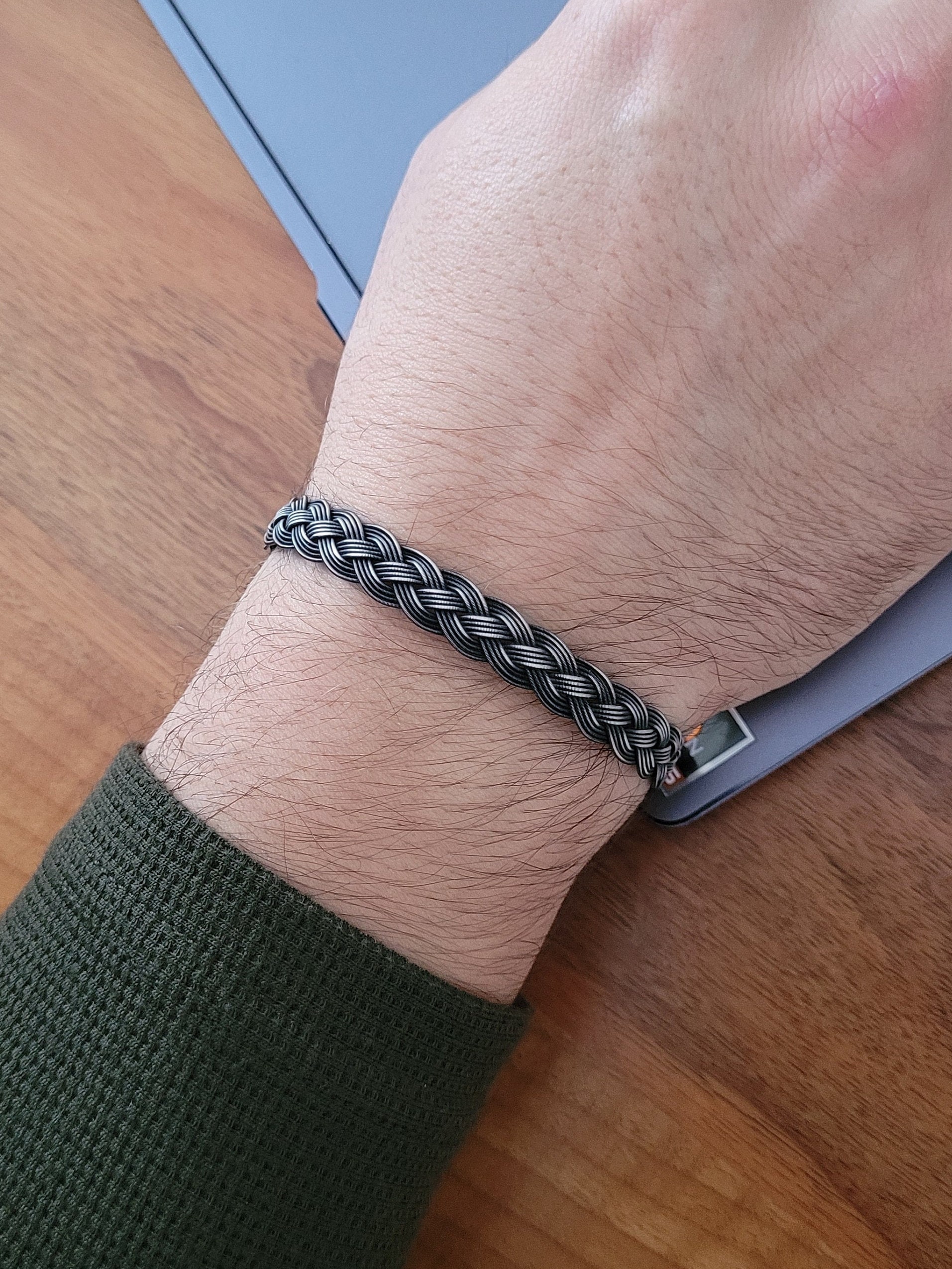 Men's Braided Bracelet Silver Twisted Bracelet Woven Etsy