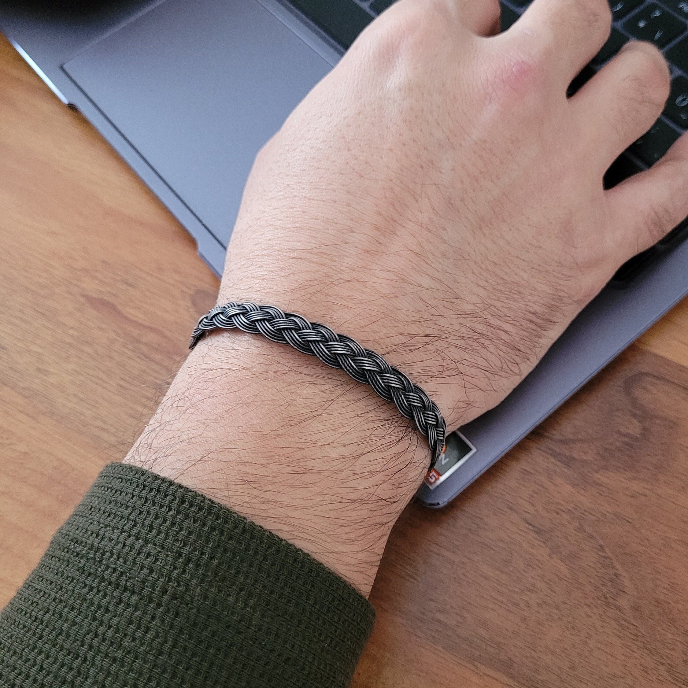 Men's Braided Bracelet Silver Twisted Bracelet Woven Etsy