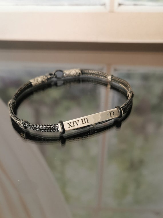 Personalized Mens Bracelet • Roman Numeral Bracelet • Custom ID Bracelet • Engraved Name Bracelet • Sterling Silver Name Bracelet • Man Gift