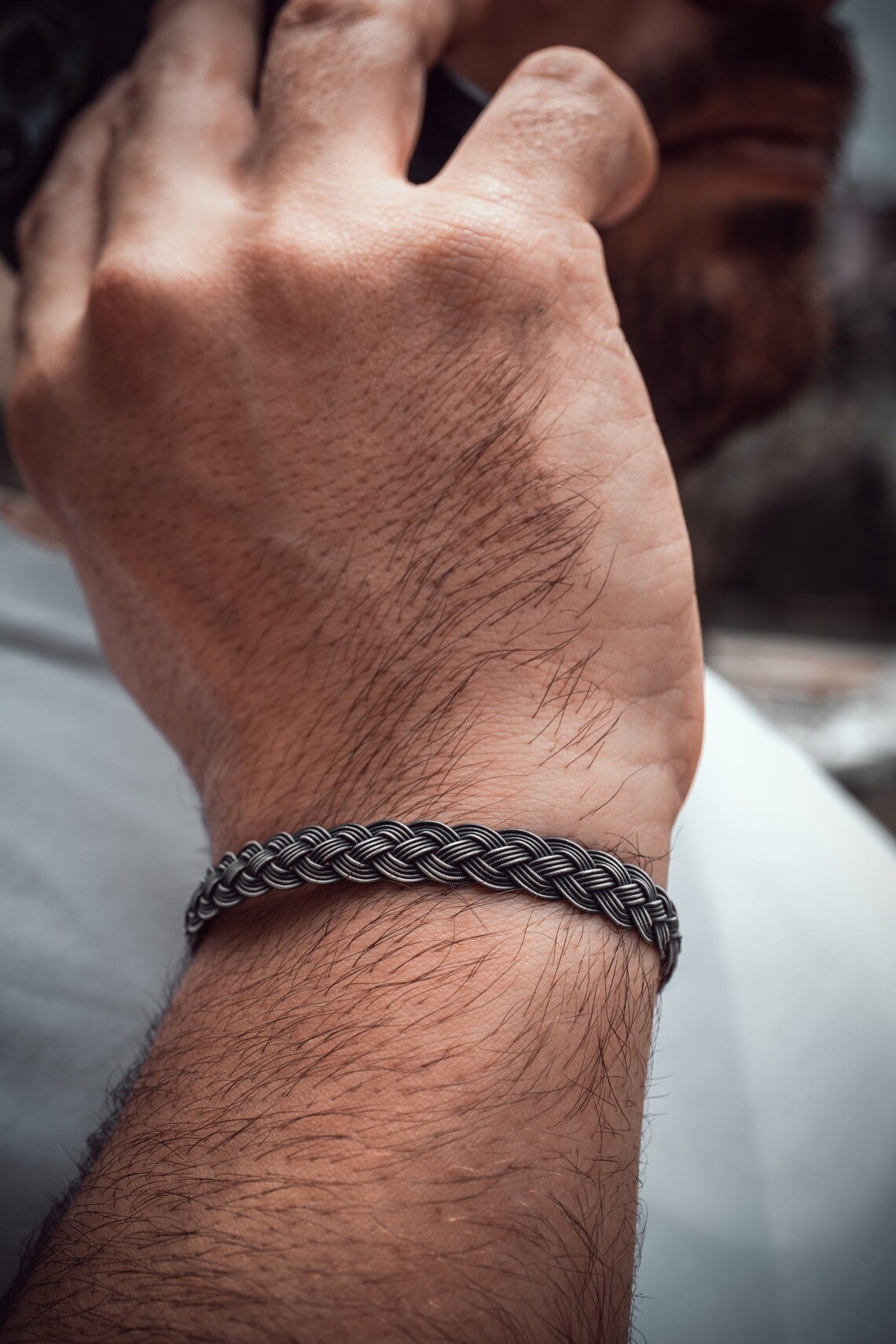 Men's Braided Bracelet Silver Twisted Bracelet Woven Etsy