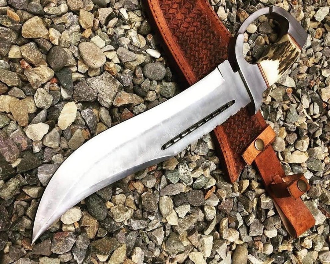 Handguard Bowie Knife With Deer Antler Handle, Gift for Dad, 14 Inches