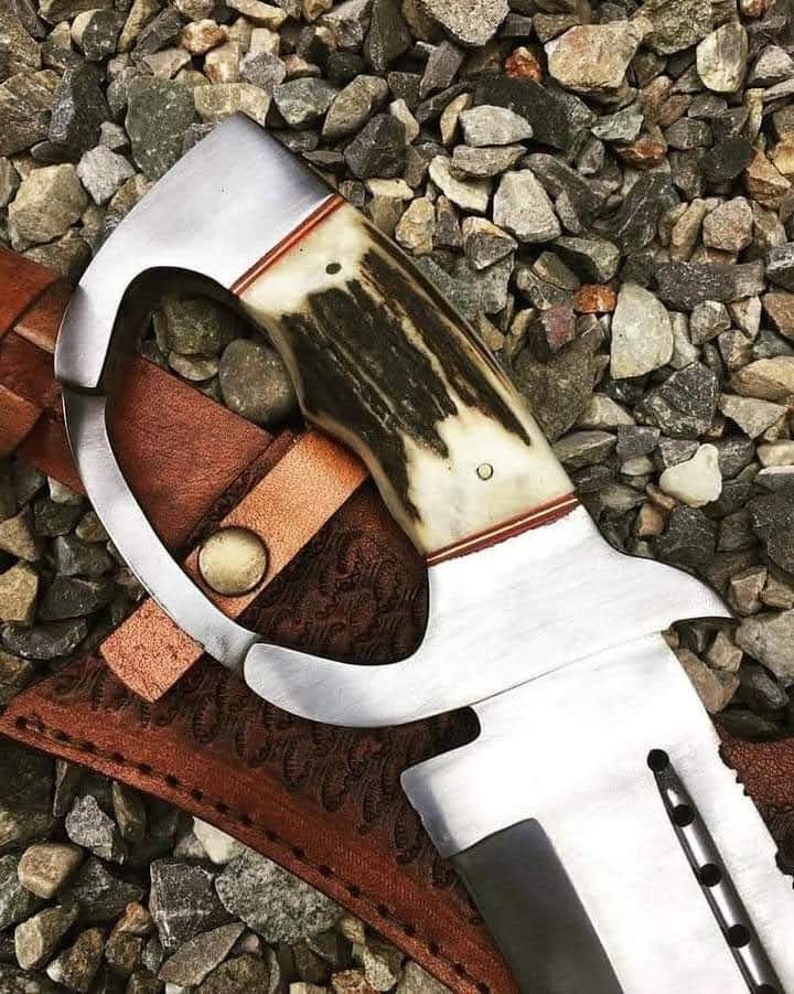 Handguard Bowie Knife With Deer Antler Handle Gift for Dad Etsy