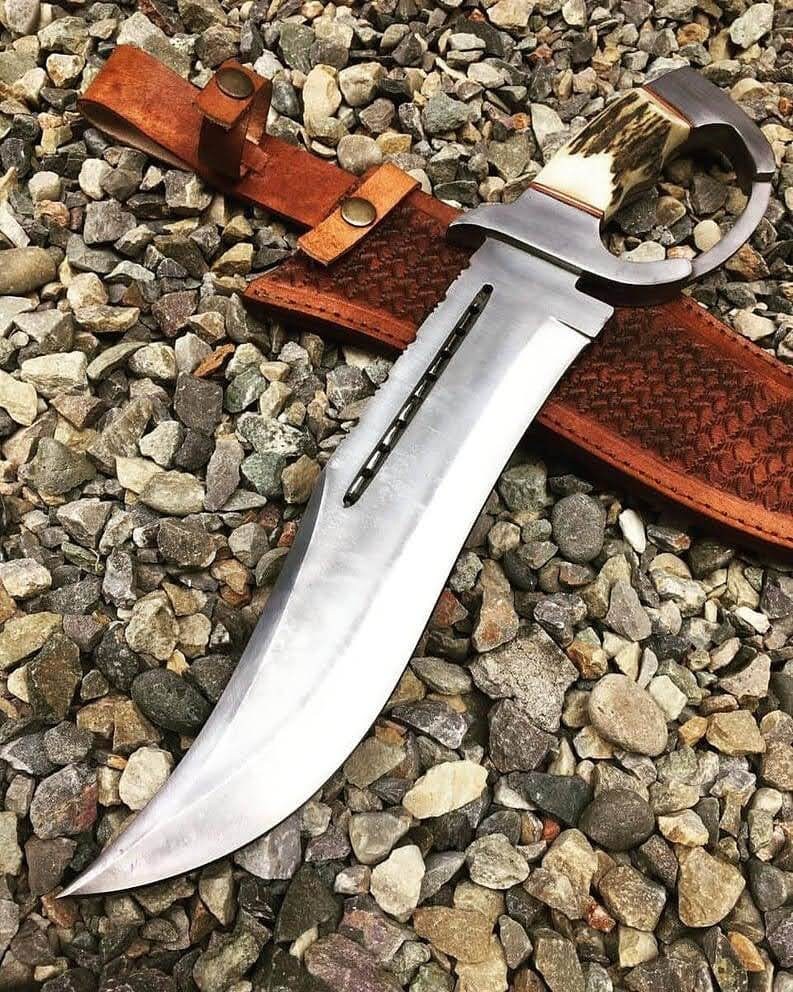 Handguard Bowie Knife With Deer Antler Handle, Gift for Dad, 14 Inches