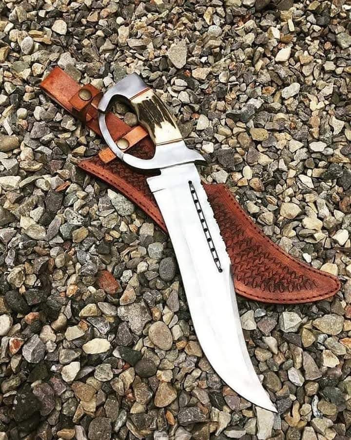 Handguard Bowie Knife With Deer Antler Handle, Gift for Dad, 14 Inches