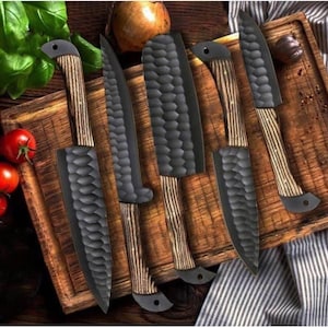 Handmade D2 Steel Chef set Of 5pcs With Leather Bag, Kitchen Knife, D2 Steel Set, Kitchen Knives Set, Personalized Gift For Him,