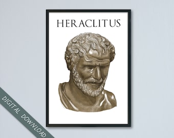 Heraclitus Bust Statue Poster, Watercolour line art, Student Gift, Printable Wall Art, Ancient History Art, Instant Download