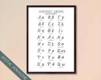 Ancient Greek Alphabet Poster, Watercolour line art, Student Gift, Printable Wall Art, Ancient History Art, Instant Download