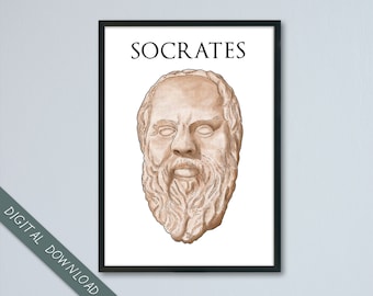 Socrates Bust Statue Poster, Watercolour line art, Student Gift, Printable Wall Art, Ancient History Art, Instant Download
