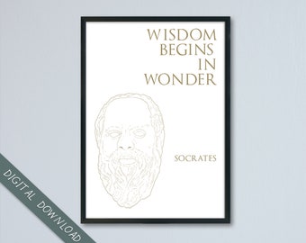 Socrates Quotation Poster, Wisdom Begins In Wonder, Student Gift, Printable Wall Art, Motivational, Instant Download