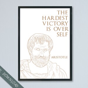 Aristotle Quotation Poster, Hardest Victory Over Self, Student Gift, Printable Wall Art, Motivational, Instant Download