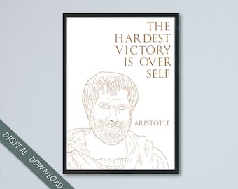 Aristotle Quotation Poster, Hardest Victory Over Self, Student Gift, Printable Wall Art, Motivational, Instant Download